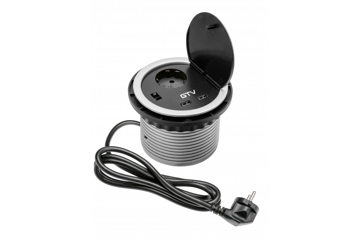 Utičnica CHARGER ugradbena, 1 x shucko, napajanje USB 5V 2A, kabel 1.5m, siva