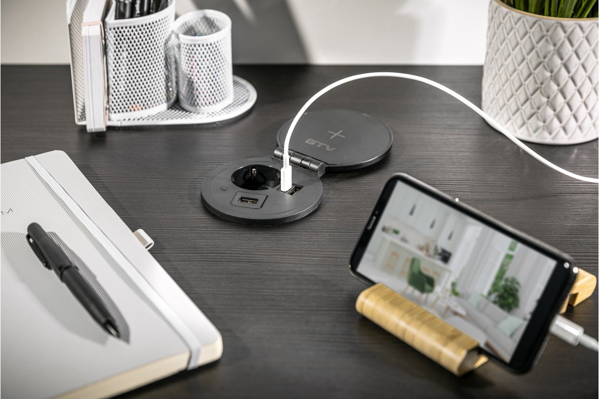 Produžni kabel stolni ugradni CHARGER PLUS, 1 schuko utičnica, USB A+C, USB-A, HDMI, RJ45, kabel 1,5m, crni