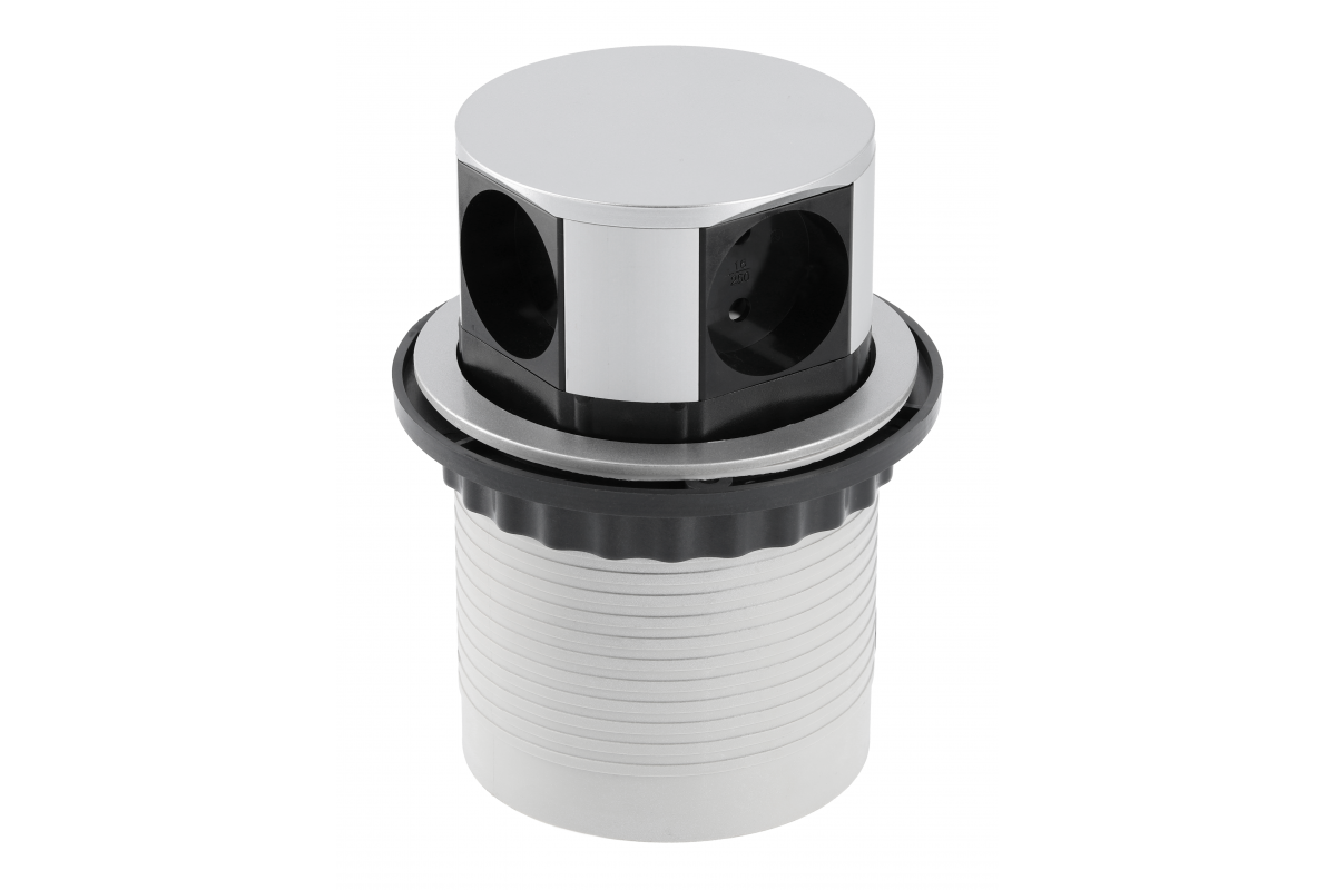 Stolna ugradna utičnica COMFORT Ø100mm, 4xSCHUKO, AC220-240V, IP20, 1,5 m kabel, aluminij