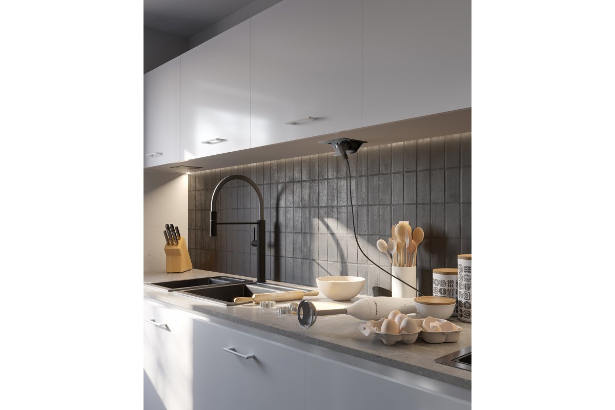 Produžni kabel stolni ugradni AVARO, 1x schuko utičnica, 2xUSB A, kabel 1.5m, crni