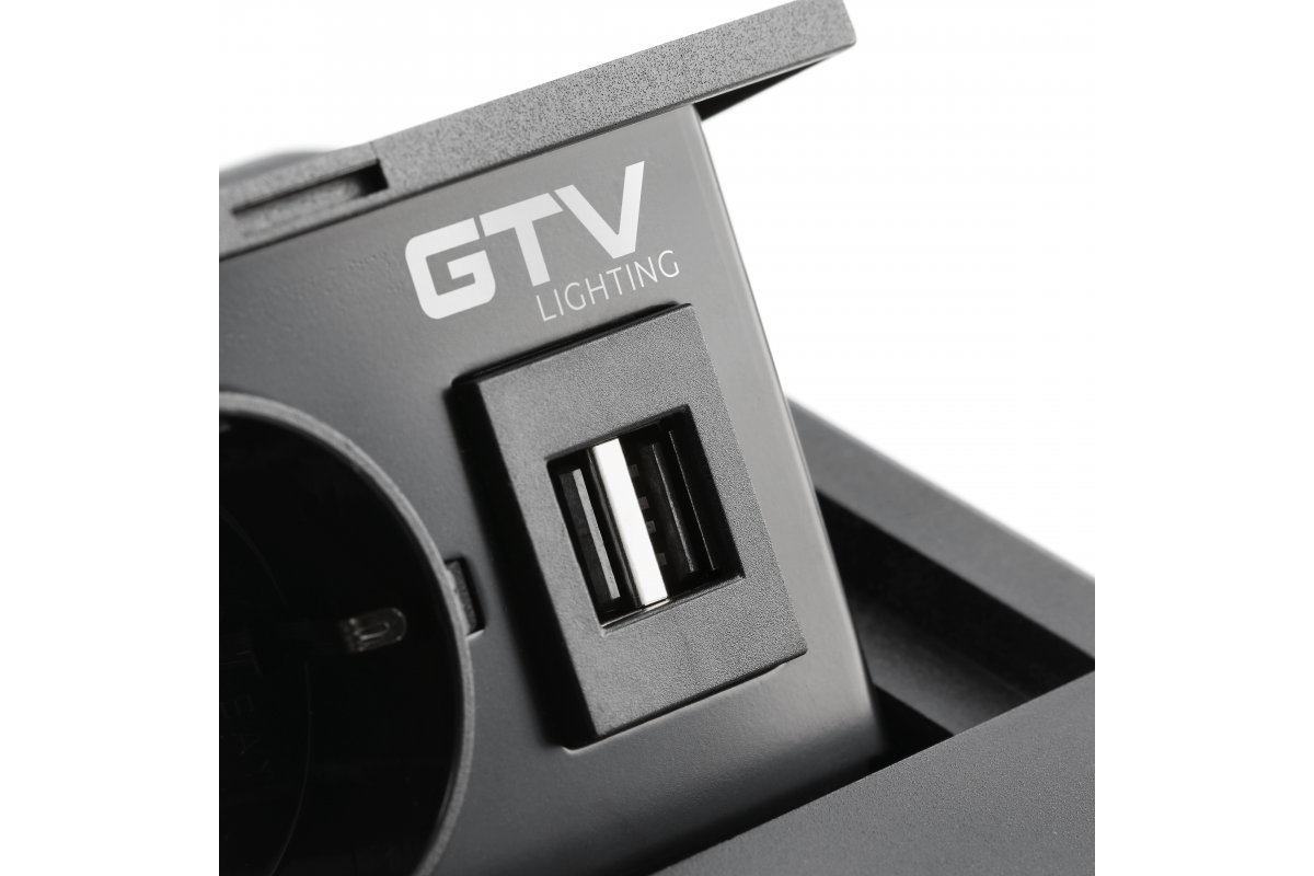 Produžni kabel stolni ugradni AVARO, 1x schuko utičnica, 2xUSB A, kabel 1.5m, crni