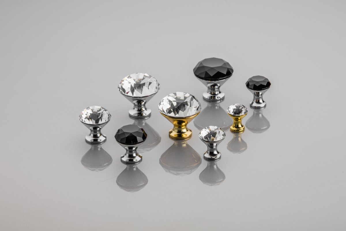 Dugme ručkica Crystal Palace B 30 mm (KROM + KRISTAL)