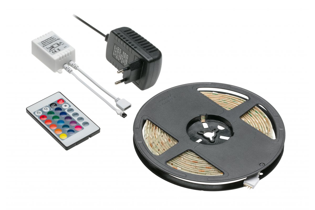 kOMPLET LED RGB 5m 150LED 7.2W / m, IR 24keys kontroler, 12V24W napajanje, IP20